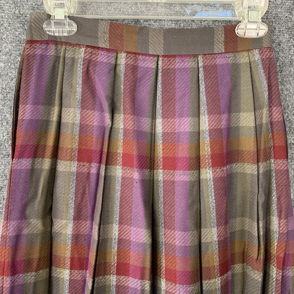 l. magnin Vintage Pleated Wool Plaid Skirt Sz 8 Satin Lined Pockets Side Zip - Picture 10 of 16
